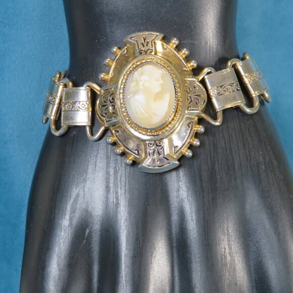 Vintage Victoria 1910 cameo Bracelet with damascene link - Picture 3 of 8